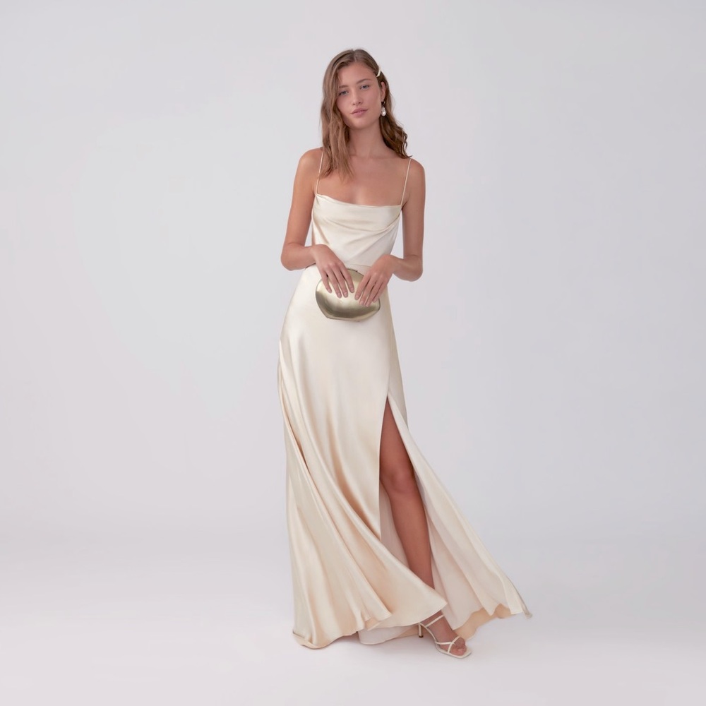 Ivory Fame & Partners strappy draped gown
